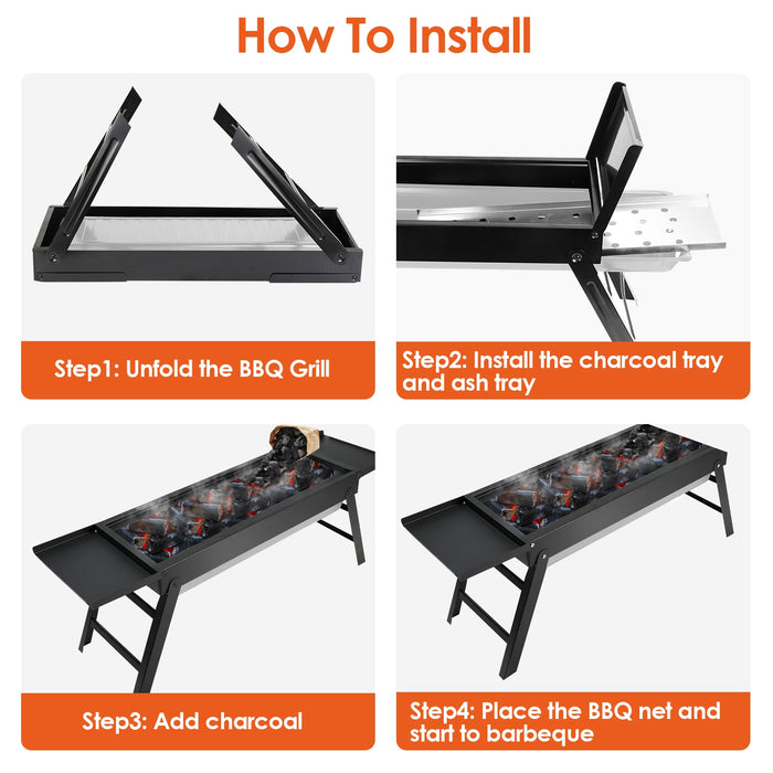 Portable Folding Charcoal Grill – Iron and Stainless Steel