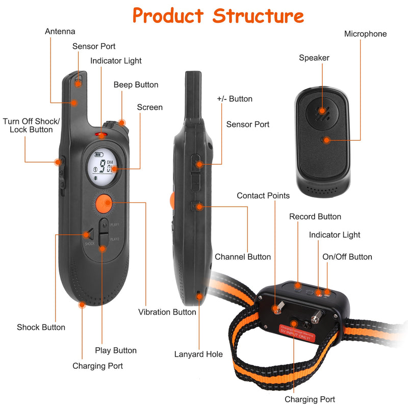 Dog Training Collar – 3 Modes, 9 Levels, Recording, and 300m Range