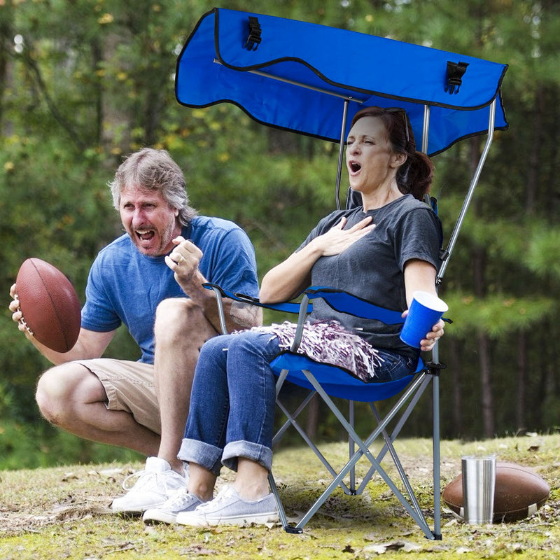 Folding Outdoor Chair with Canopy and Cup Holders
