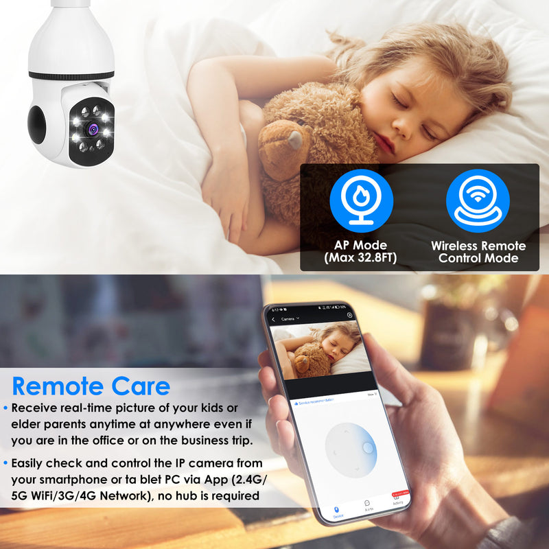 LED Security Camera – E27 Bulb with Night Vision, Audio, and Alexa/Google Control