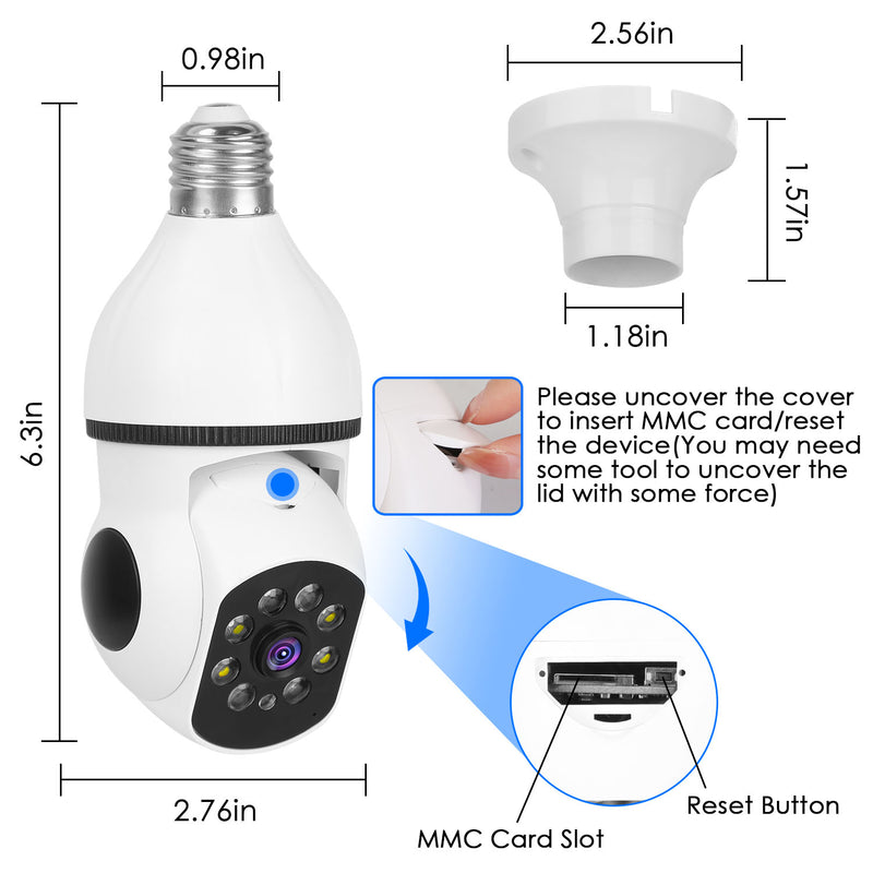 LED Security Camera – E27 Bulb with Night Vision, Audio, and Alexa/Google Control