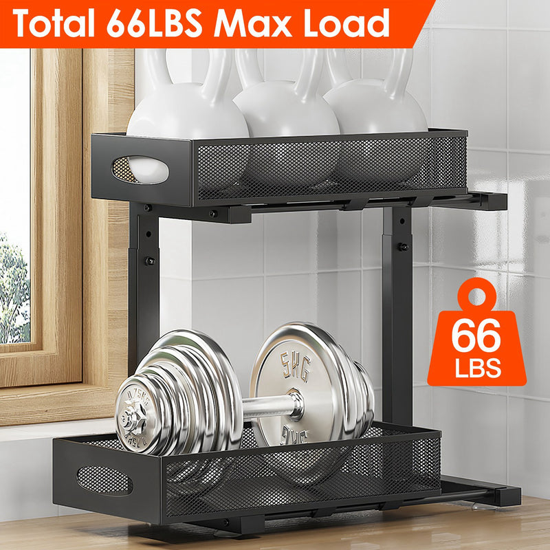 2-Tier Cabinet Organizer – With Adjustable Mesh Baskets and Easy Access