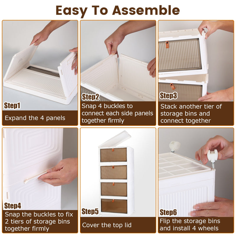Set of 4 Foldable Storage Boxes with Magnetic Door and 360 Wheels