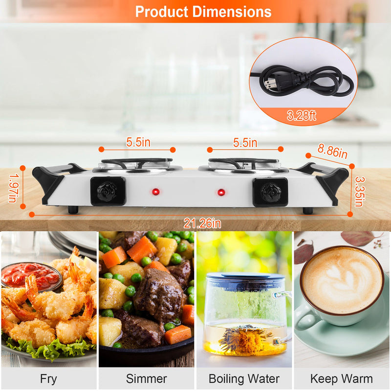 2000W Double Electric Burner – 5 Temperature Levels