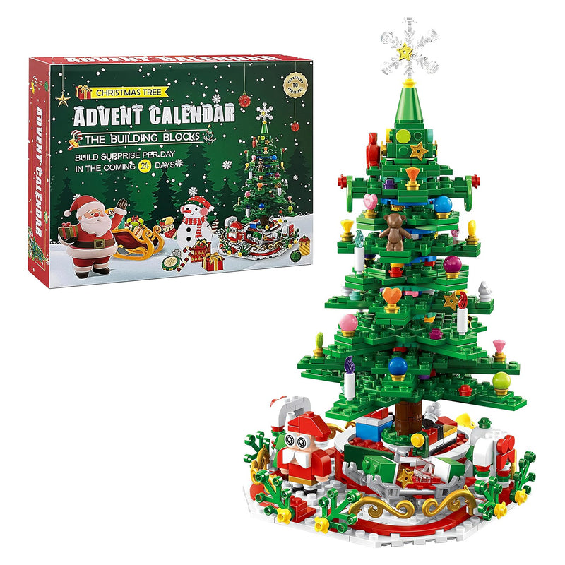 Christmas Tree Building Block Set with LED – 701 Pieces and 24-Day Calendar