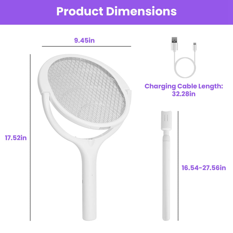 3-in-1 Electric Mosquito Swatter – 3200V with Telescopic Rod