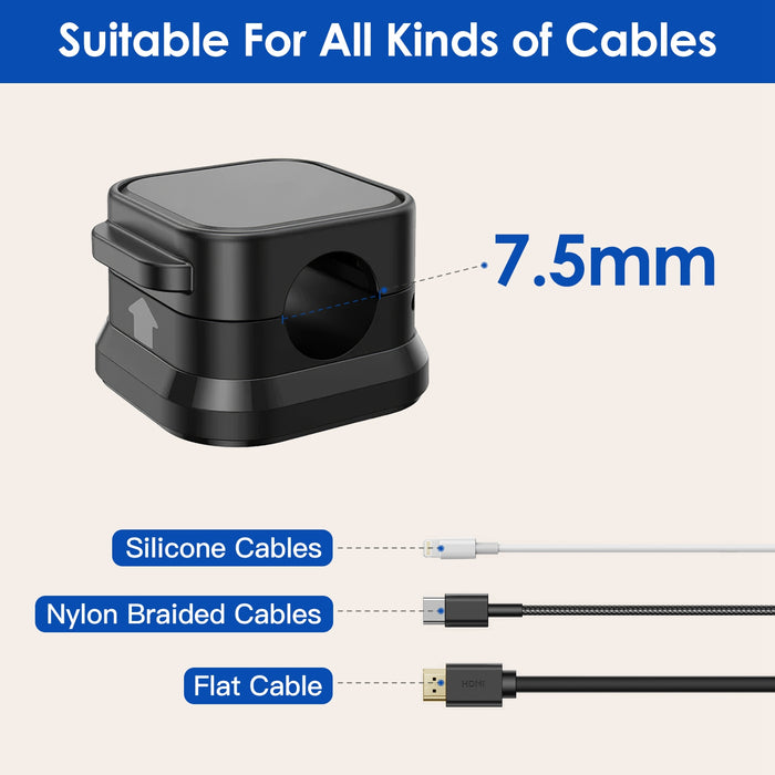 6 Magnetic Cable Clips – Adhesive Desktop and Wall Holders