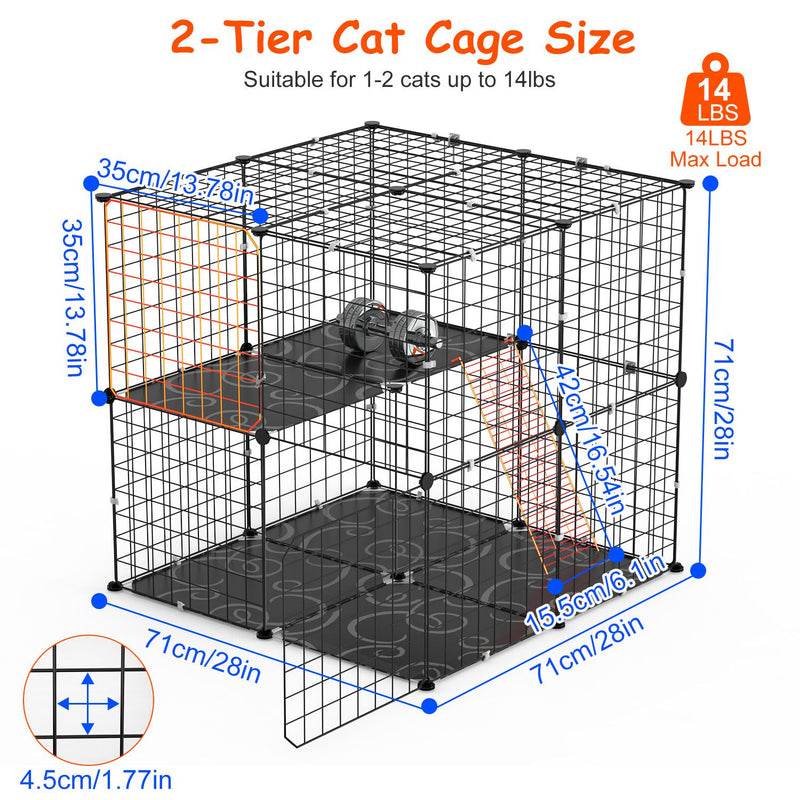 2-Tier Cat Cage – Metal Playpen with Ladder