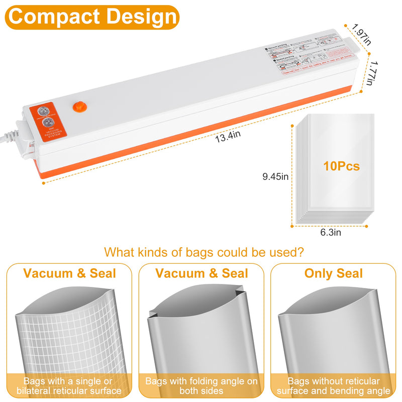 Food Vacuum Sealer Machine – Compact, Electric, and with 10 Bags Included