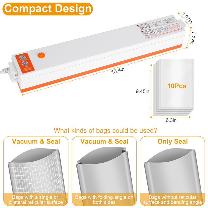 Food Vacuum Sealer Machine – Compact, Electric, and with 10 Bags Included