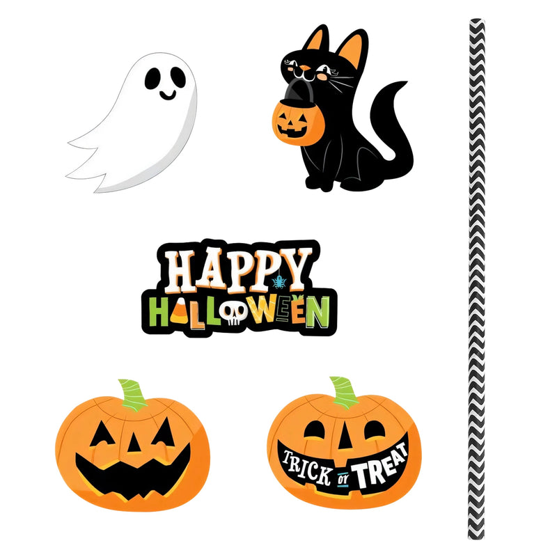 Halloween Decorative Straw Set – 25 Pieces with 24 Cards and Adhesives