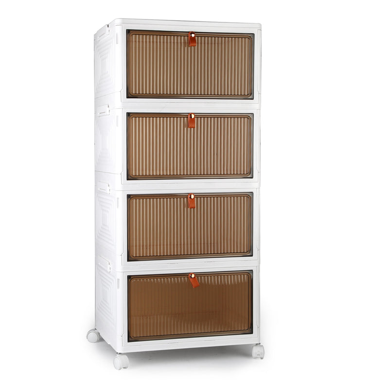 Set of 4 Foldable Storage Boxes with Magnetic Door and 360 Wheels