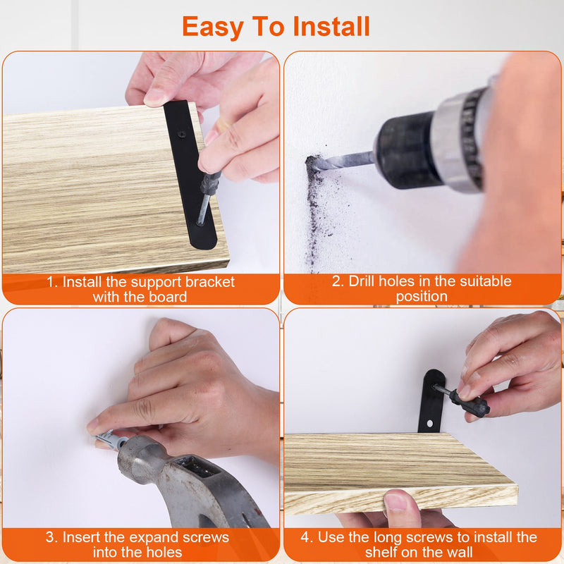 Set of 6 Wooden Floating Shelves – Wall Organizers with 44lbs Metal Bracket