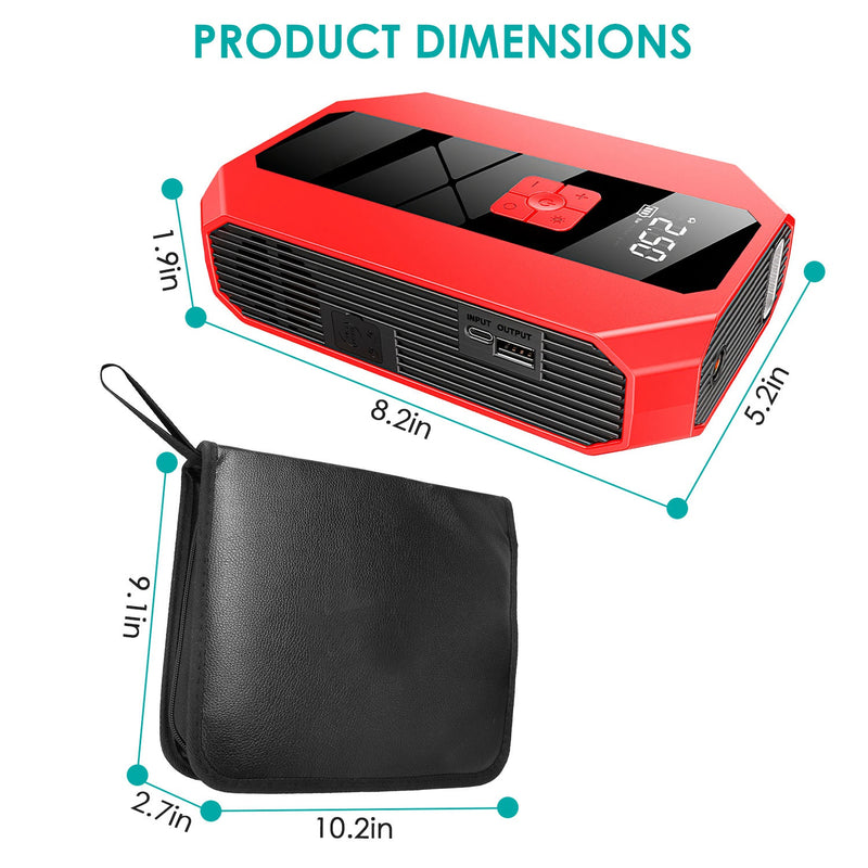 Battery Charger and Compressor - Car Jump Starter with Power Bank and Digital Control