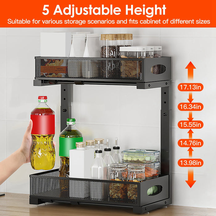 2-Tier Cabinet Organizer – With Adjustable Mesh Baskets and Easy Access