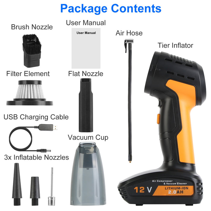 4-in-1 Cordless Car Vacuum Cleaner – With Tire Inflator and Digital Display
