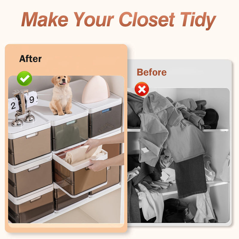 Set of 3 Foldable Storage Boxes – Stackable with Clear Lids and Dividers