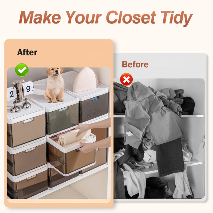 Set of 3 Foldable Storage Boxes – Stackable with Clear Lids and Dividers