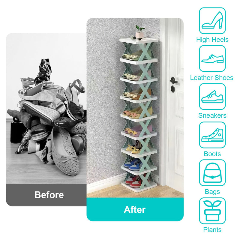 Plastic Vertical Shoe Organizer – 9 Independent Tiers