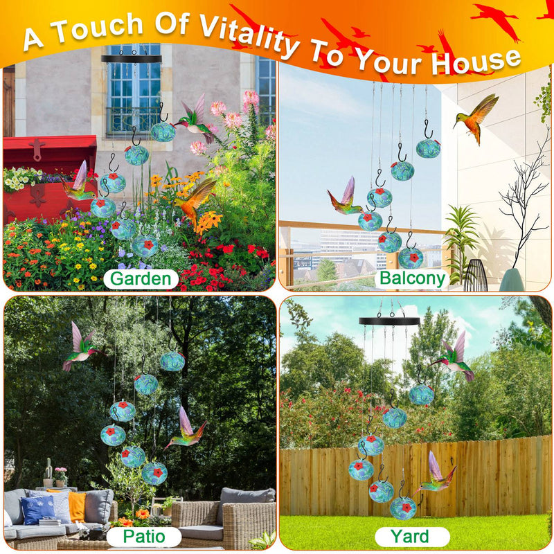 Hanging Hummingbird Feeder with Wind Chimes – Decorative Blue Design