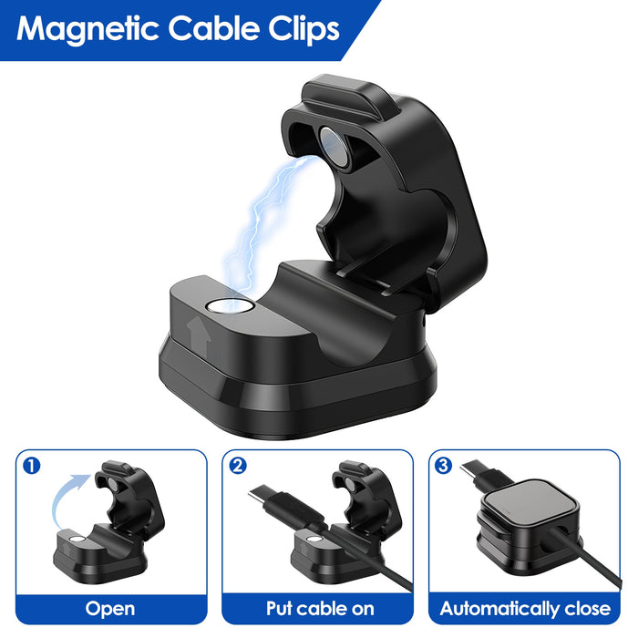 6 Magnetic Cable Clips – Adhesive Desktop and Wall Holders