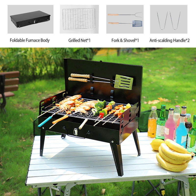 Foldable Charcoal Barbecue with Shelf – Portable Travel Grill