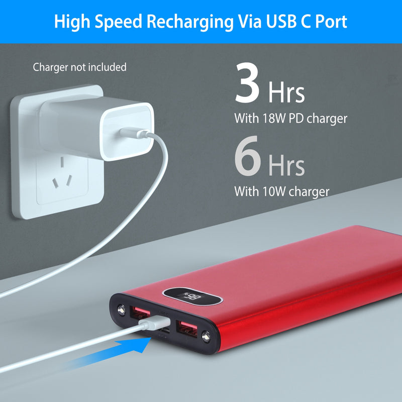 20000mAh Portable Charger – Compact Power Bank with Dual USB Output and LED Light