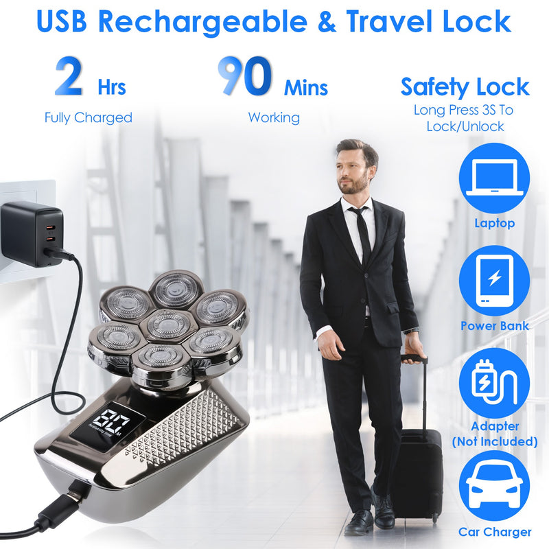 7D Electric Shaver – 5-in-1 Kit with Trimmer, Facial Brush, and LED Display