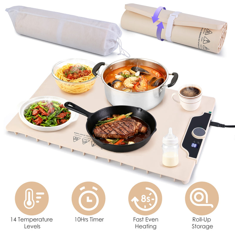 Electric Food Warmer Mat – Silicone 300W with 14 Levels and Timer