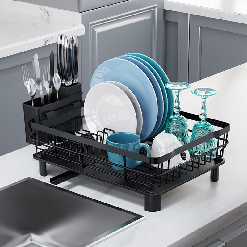 Multifunctional Dish Drying Rack – With 360° Rotating Drain Spout, Cutlery Holder, and Cup Holder