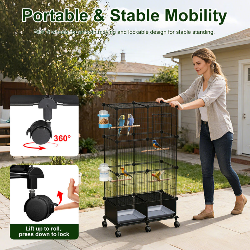Large Bird Cage – With Wheels, Perches, and Accessories