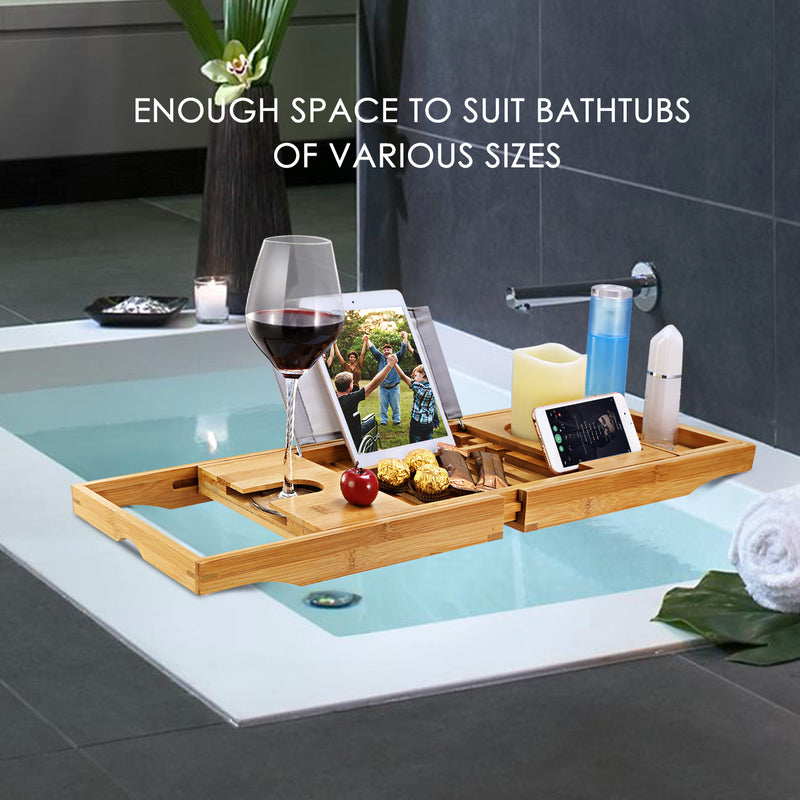 Extendable Bamboo Bathtub Caddy – Multifunctional with Stand