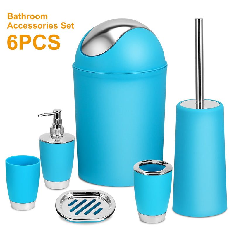 Elegant Bathroom Set - 6 Pieces with Soap Dish, Toilet Brush, and Waste Bin