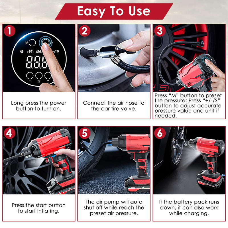 Portable Air Compressor – 150 PSI Cordless Tire Inflator for Car, Motorcycle, and Bicycle