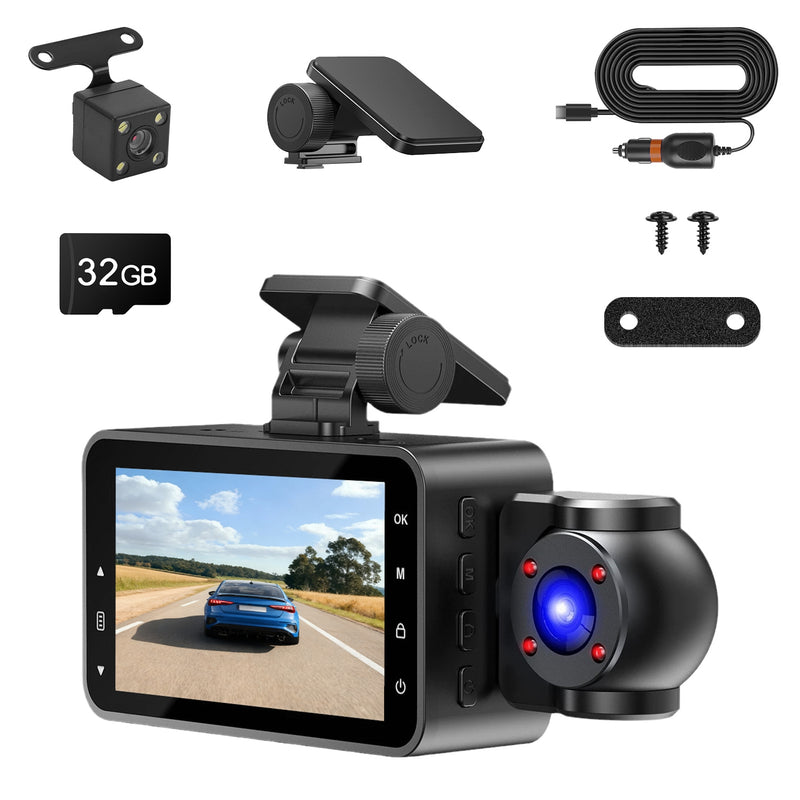 3-Channel Dashcam – Full HD 1080P with WiFi and Night Vision