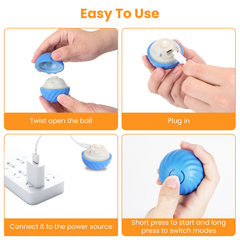 Interactive Cat Toy – Smart Ball with Random Movement, 2 Modes, and Fabric Bag
