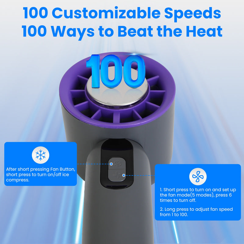 100-Speed Portable Fan – Ice Cooler with LCD Display