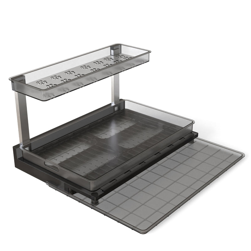 1Pc 2-Tier Pull Out Under Sink Organizer Cabinet Organizer with Sliding Drawer Tray L-Shaped Slide Out Storage Shelves for Bathroom Kitchen Cabinet