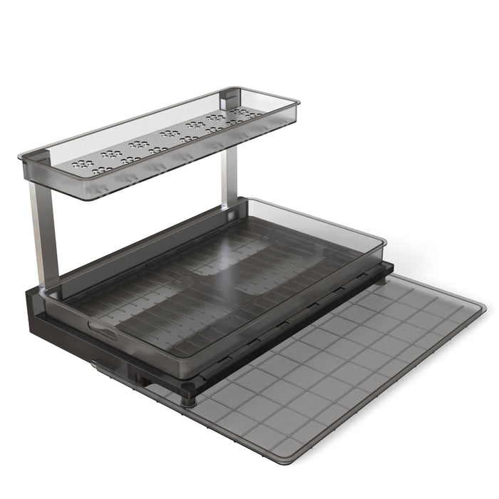 1Pc 2-Tier Pull Out Under Sink Organizer Cabinet Organizer with Sliding Drawer Tray L-Shaped Slide Out Storage Shelves for Bathroom Kitchen Cabinet