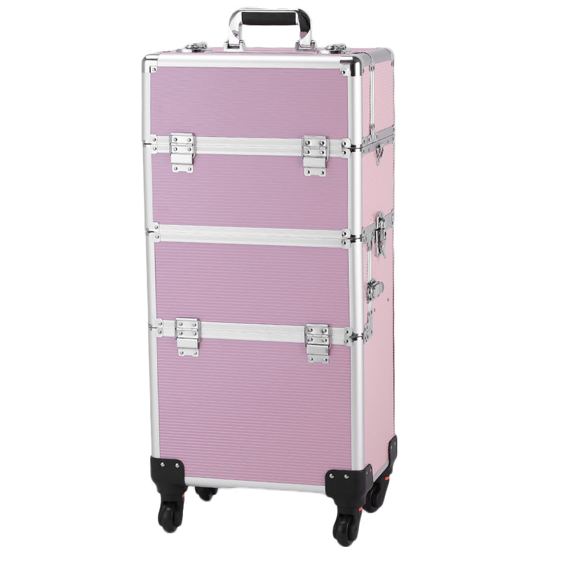 3-in-1 Makeup Organizer Cart – Pink Aluminum with Wheels