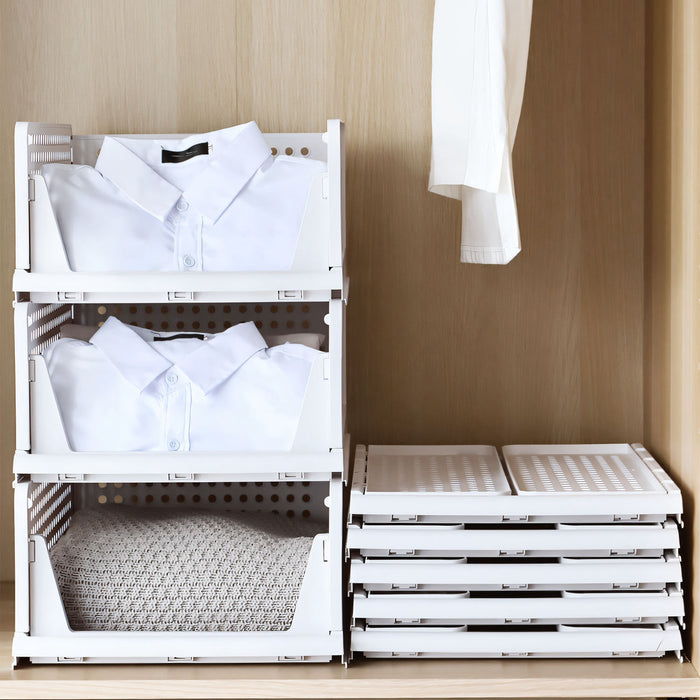 Set of 4 Foldable Storage Boxes – Stackable in White Plastic