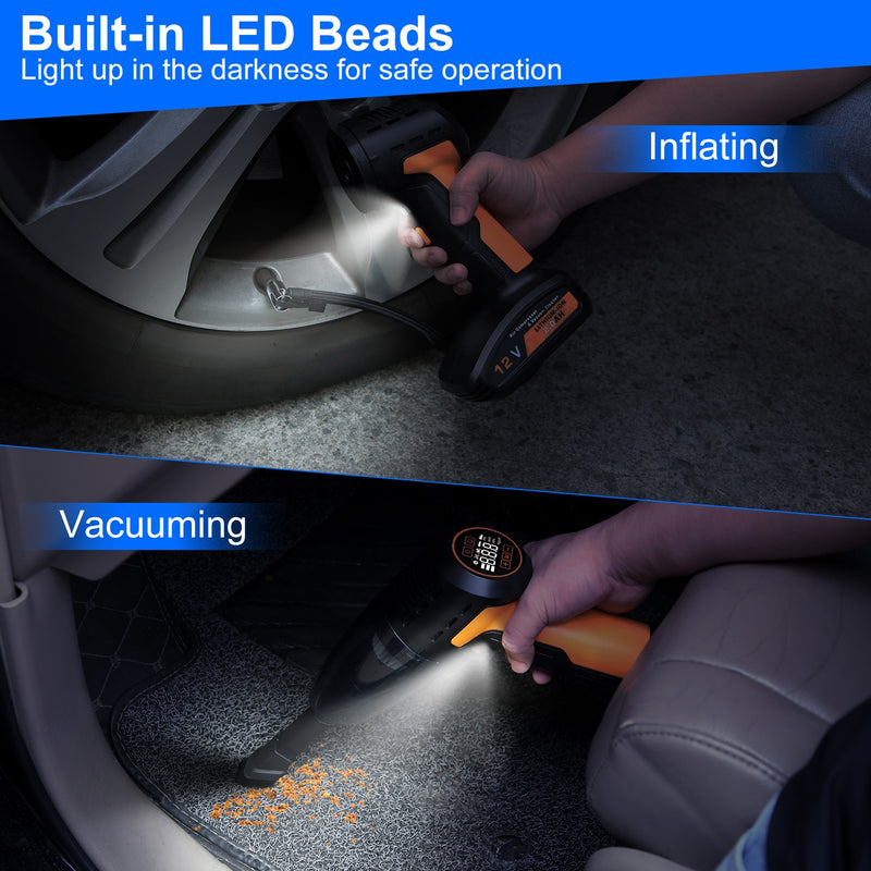 4-in-1 Cordless Car Vacuum Cleaner – With Tire Inflator and Digital Display