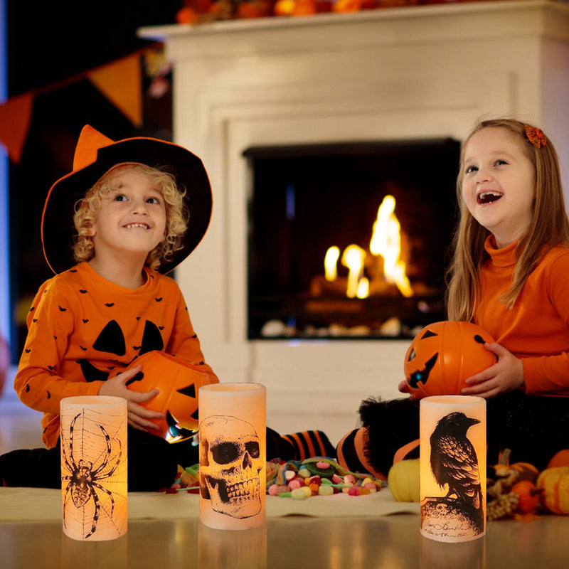 Halloween Decorative Candles – Flameless LED with Automatic Timer (3 Pieces)