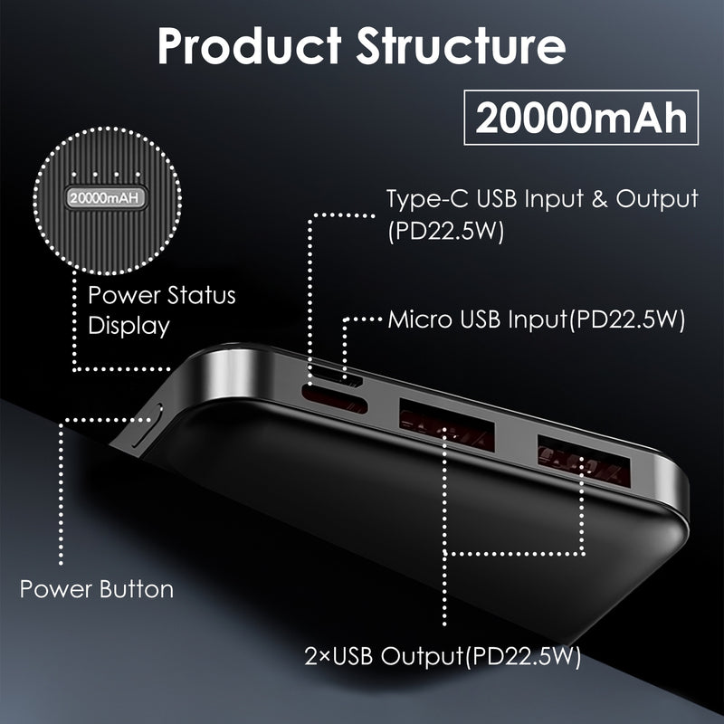 High-Capacity Portable Charger – Power Bank with Included USB Cable