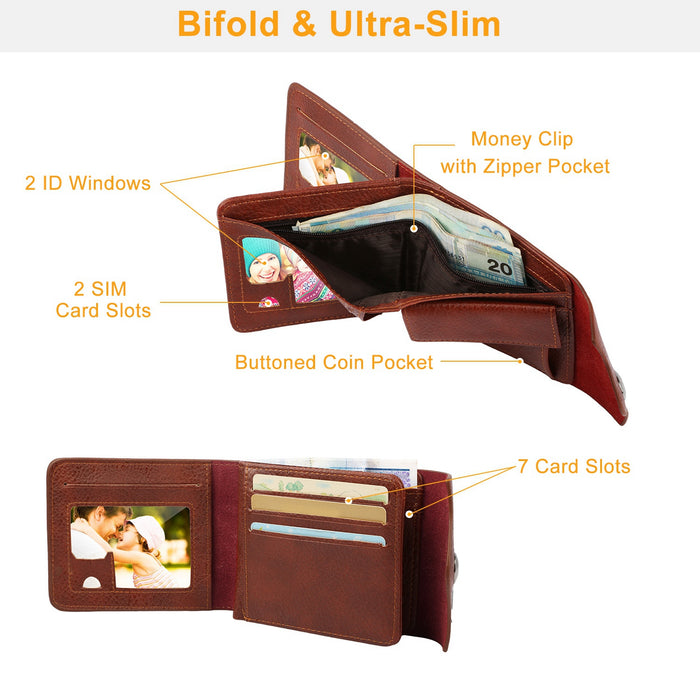 1Pc Men's Wallet PU Leather Purse Slim Card Holder Case With 2 ID Window Coin Pocket