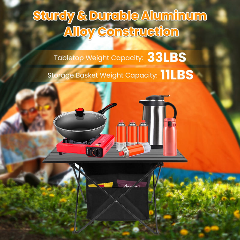 Roll-Up Camping Table – With Storage Basket and Anti-Rust Design for Outdoors