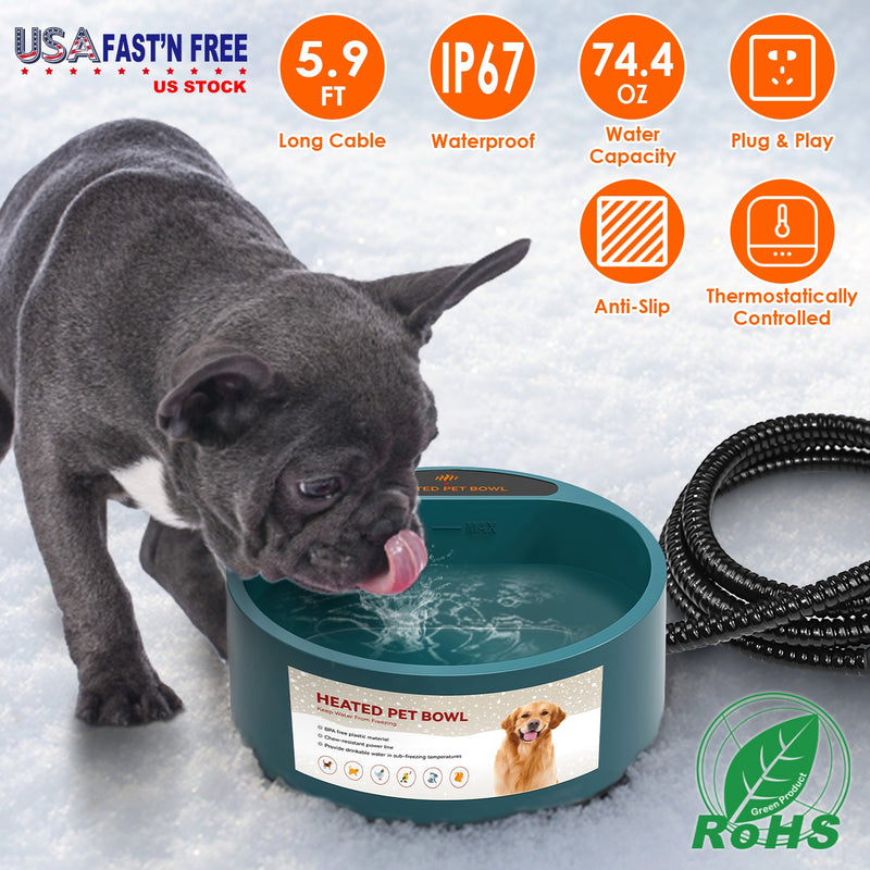 Portable Heated Water Bowl – Heated Bowl for Dogs and Cats 2.2L