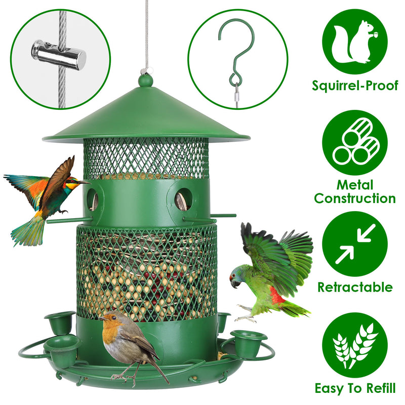 3-Tier Hanging Bird Feeder – Rust-Proof Metal with 4 Drinkers and 6 Perches