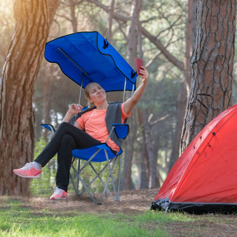 Folding Outdoor Chair with Canopy and Cup Holders