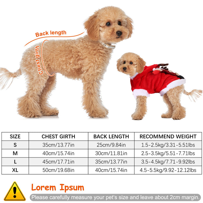 Christmas Pet Coat with Reindeer Antlers